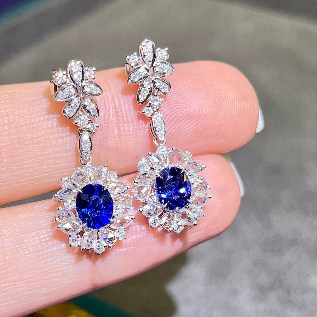14k Gold 2.41 Ctw Natural Sapphire & Diamond Earrings - 6