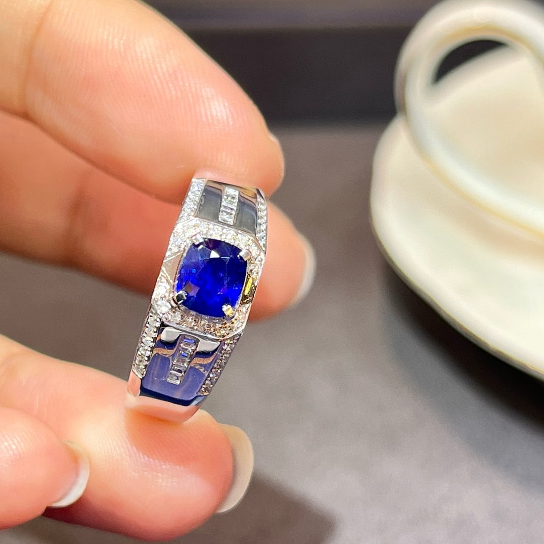 14k Gold 1.09 Ctw Natural Sapphire & Diamond & Men¡¯s Ring - 2