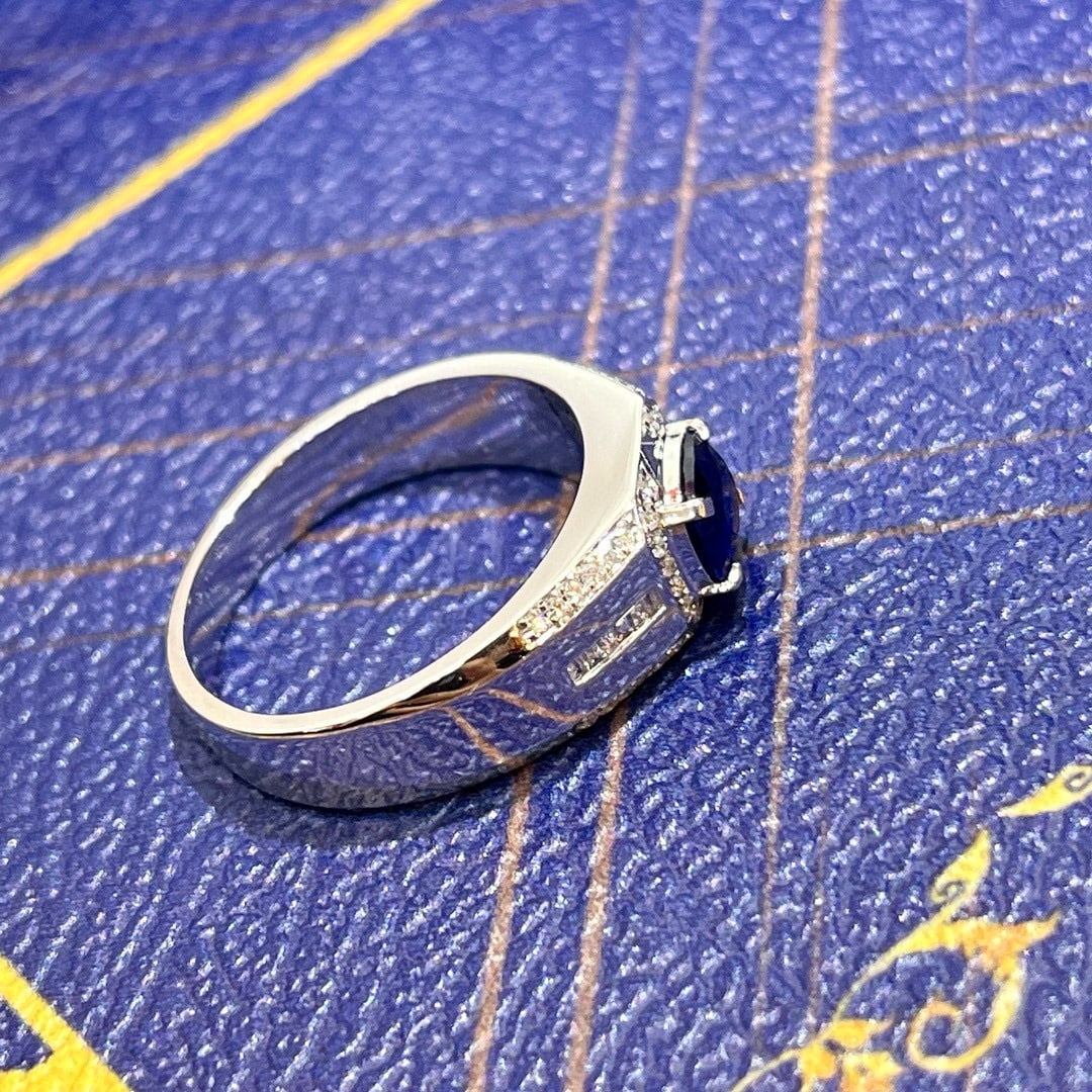 14k Gold 1.09 Ctw Natural Sapphire & Diamond & Men¡¯s Ring - 4
