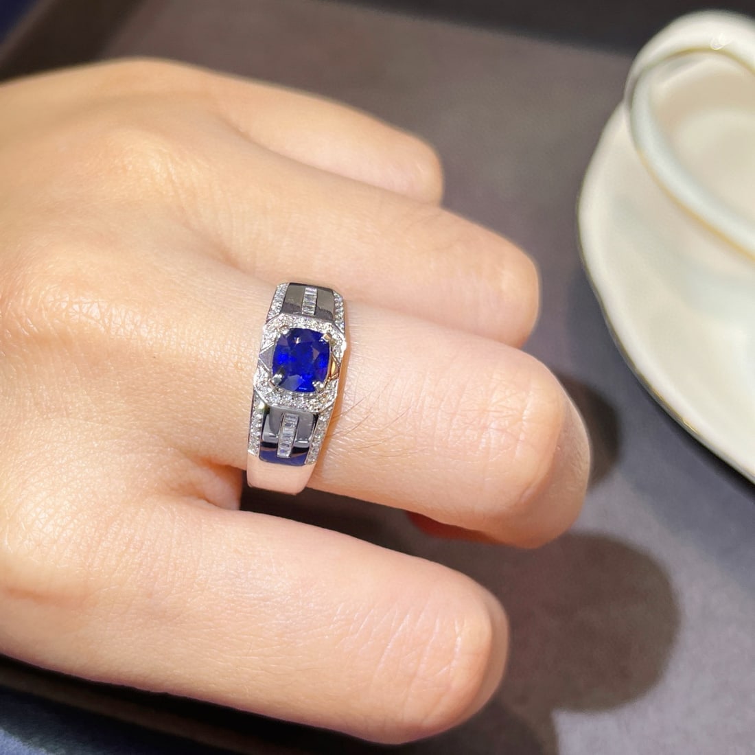 14k Gold 1.09 Ctw Natural Sapphire & Diamond & Men¡¯s Ring - 5