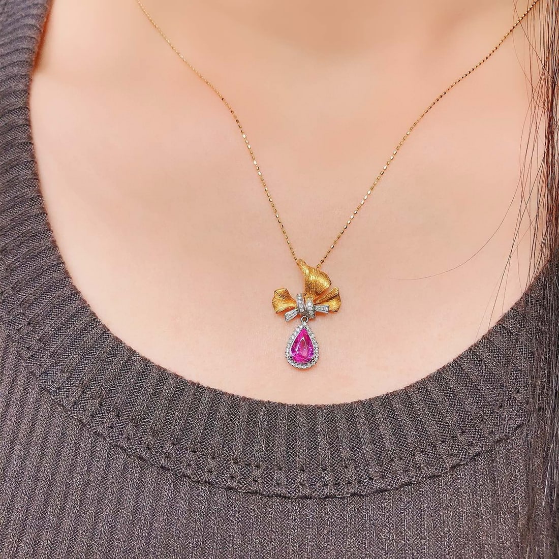 14k Gold 1.19 Ctw Natural Sapphire & Diamond Pendant( Without Chain ) - 2