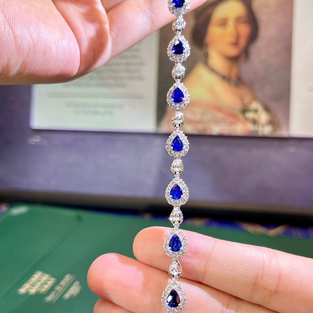 14k Gold 8.41 Ctw Vivid Blue Natural Sapphire & Sapphire Bracelet - 3