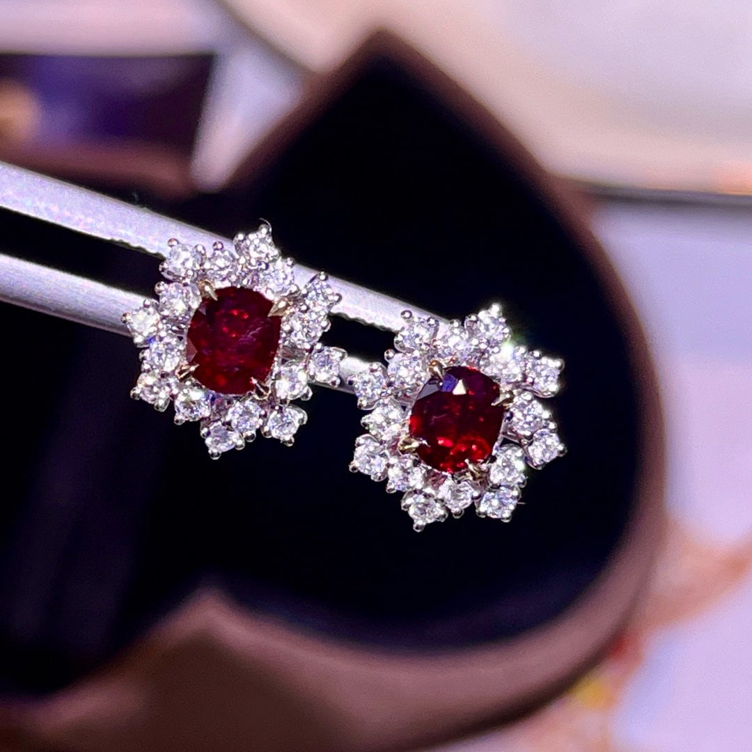 14k Gold 1.23 Ctw Natural Ruby & Diamond Earrings - 2
