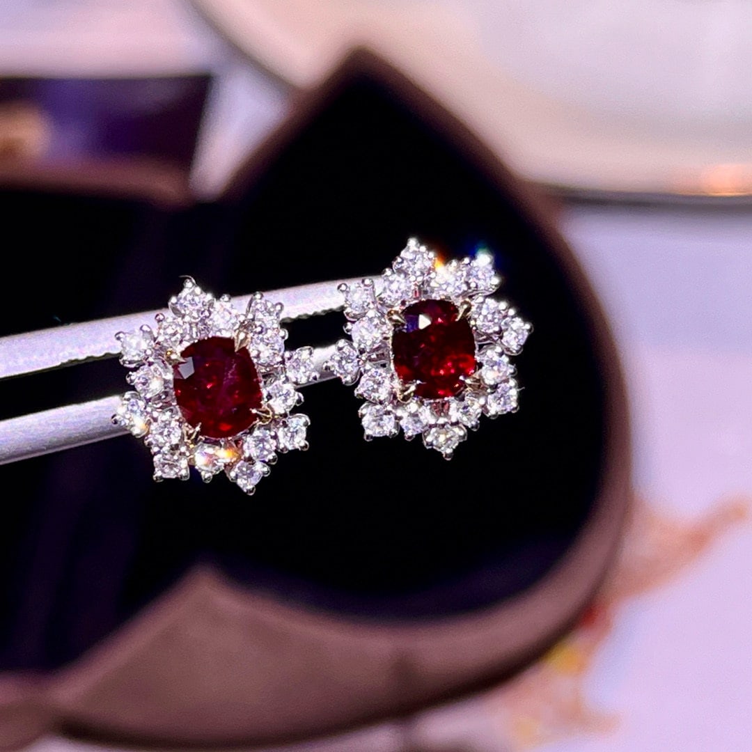 14k Gold 1.23 Ctw Natural Ruby & Diamond Earrings - 3
