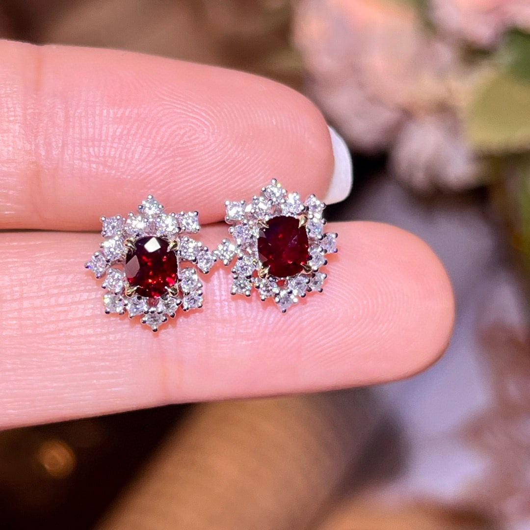 14k Gold 1.23 Ctw Natural Ruby & Diamond Earrings - 4
