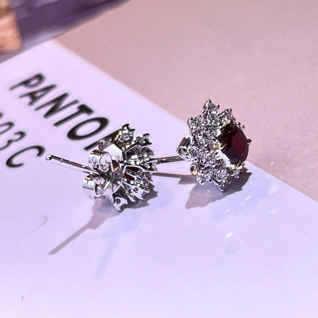14k Gold 1.23 Ctw Natural Ruby & Diamond Earrings - 6