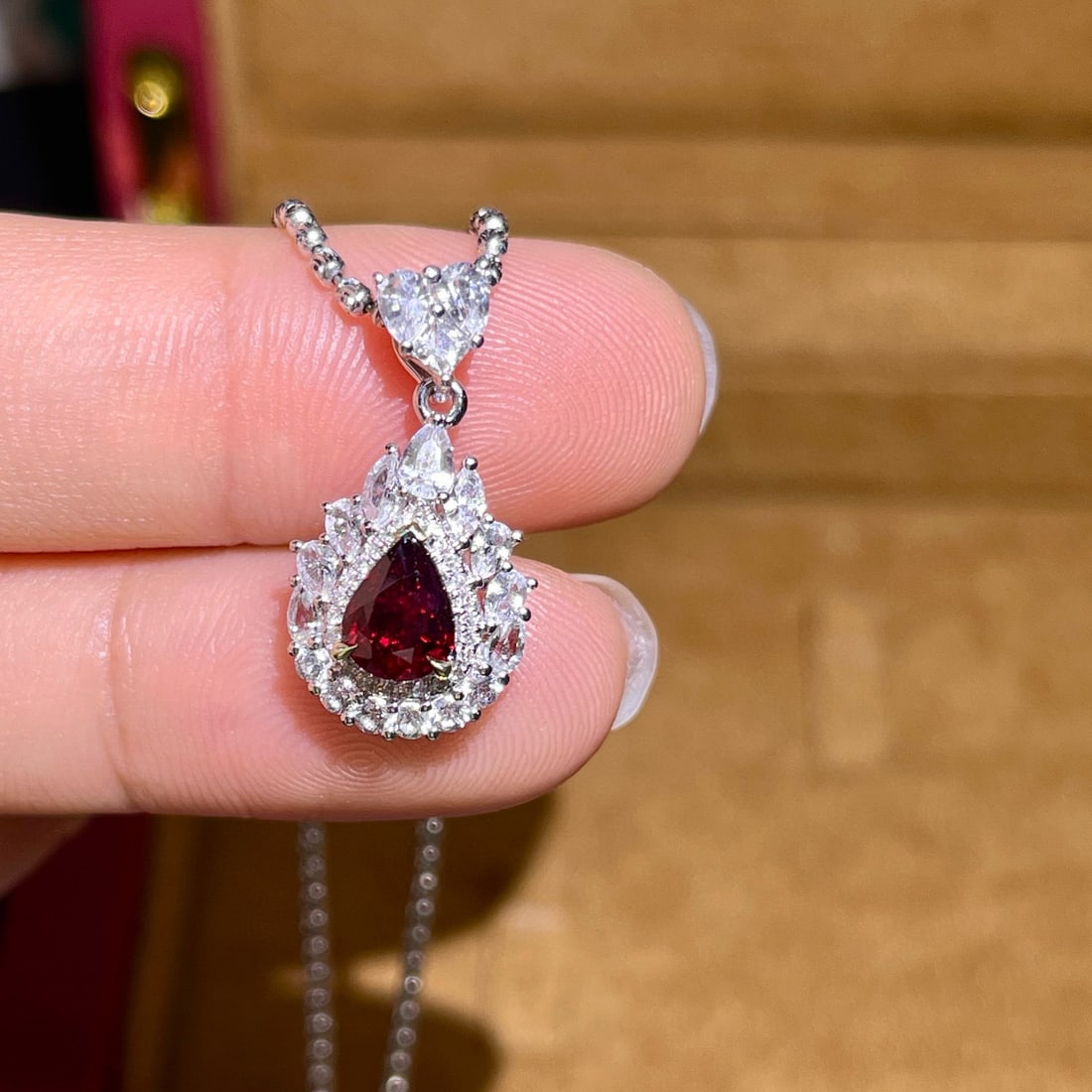 14k Gold 1.10 Ctw Natural Ruby & Diamond Pendant( Without Chain ) - 3