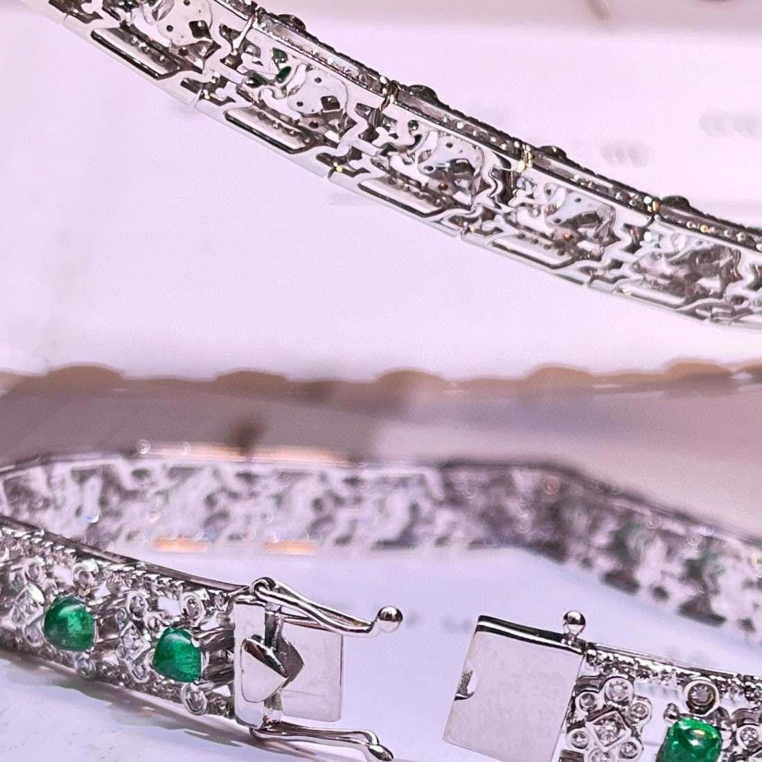 14k Gold 3.98 Ctw Vivid Green Natural Emerald & Diamond Bracelet - 6