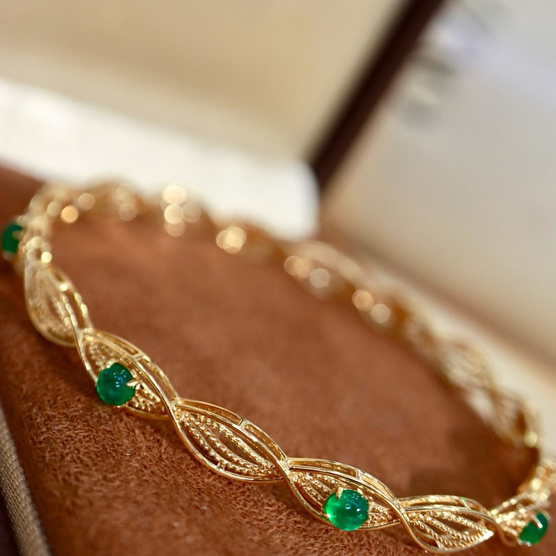 14k Gold 1.64 Ctw Vivid Green Natural Emerald & Diamond Bangle - 3