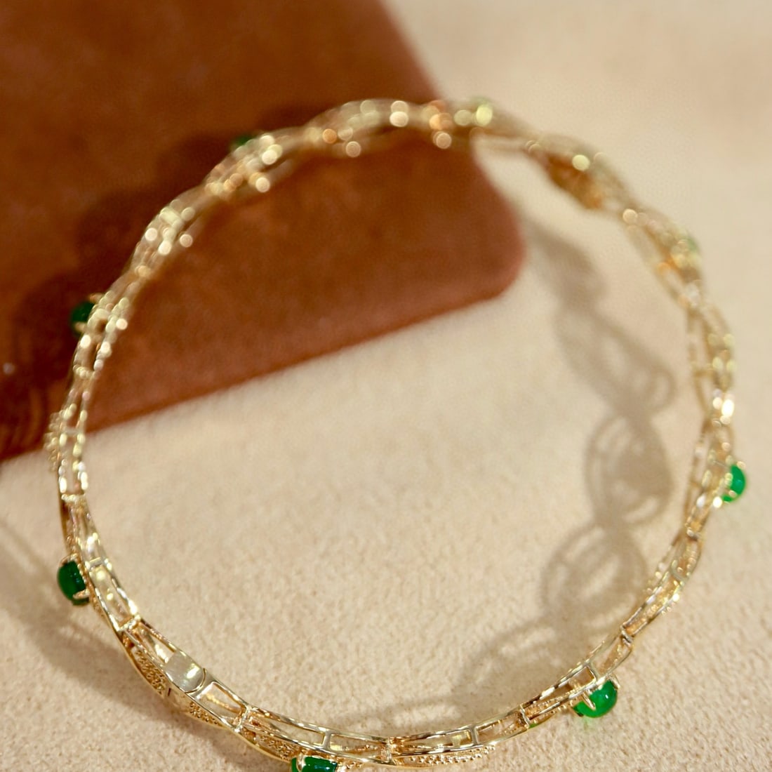 14k Gold 1.64 Ctw Vivid Green Natural Emerald & Diamond Bangle - 4