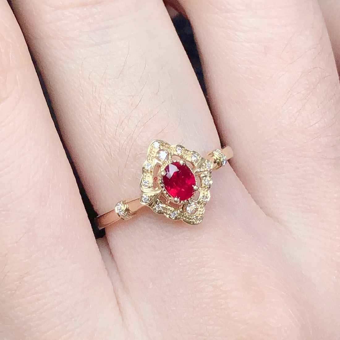 14k Gold 0.41 Ctw Natural Ruby & Diamond Ring - 7