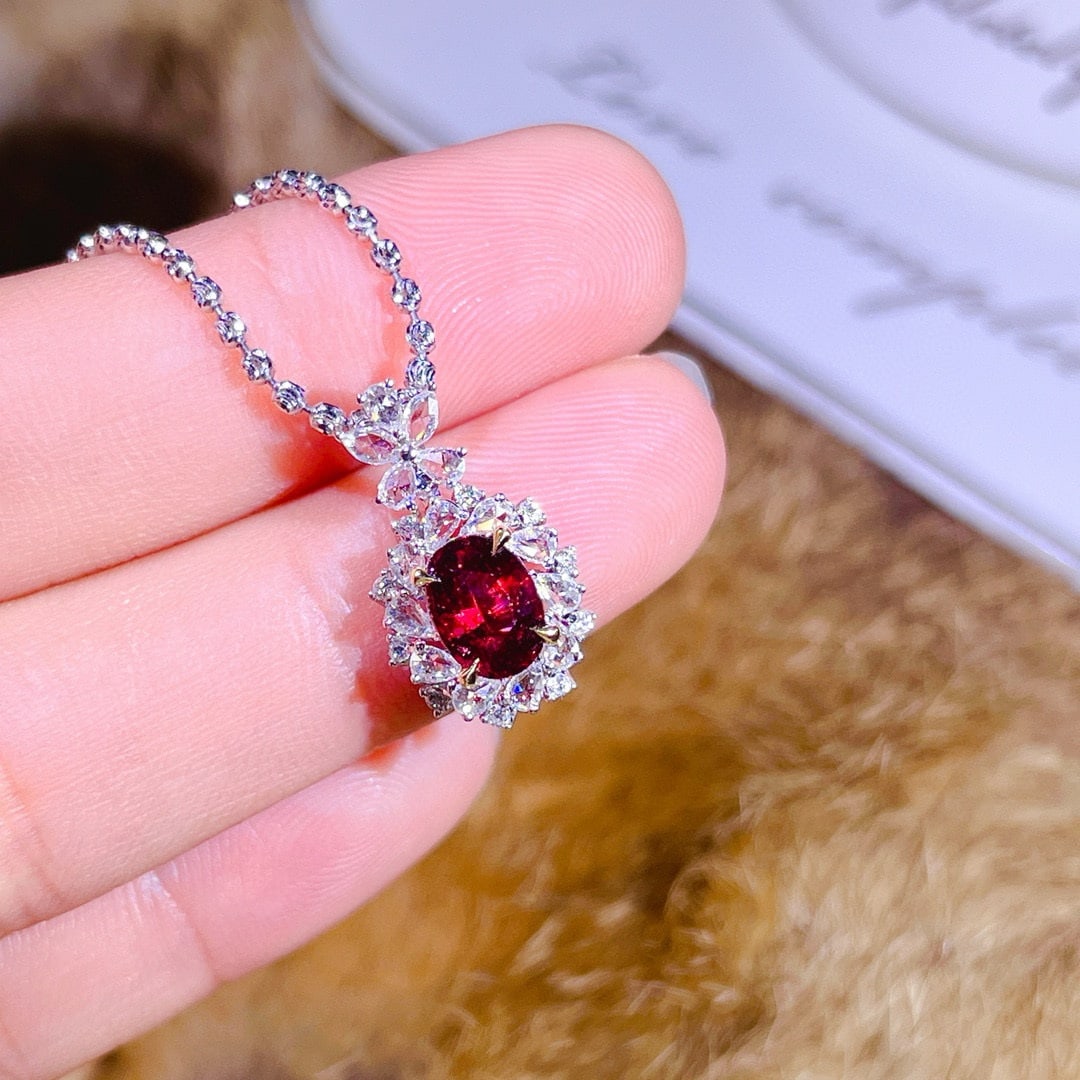 14k Gold 1.79 Ctw Natural Ruby & Diamond Pendant( Without Chain ) - 2