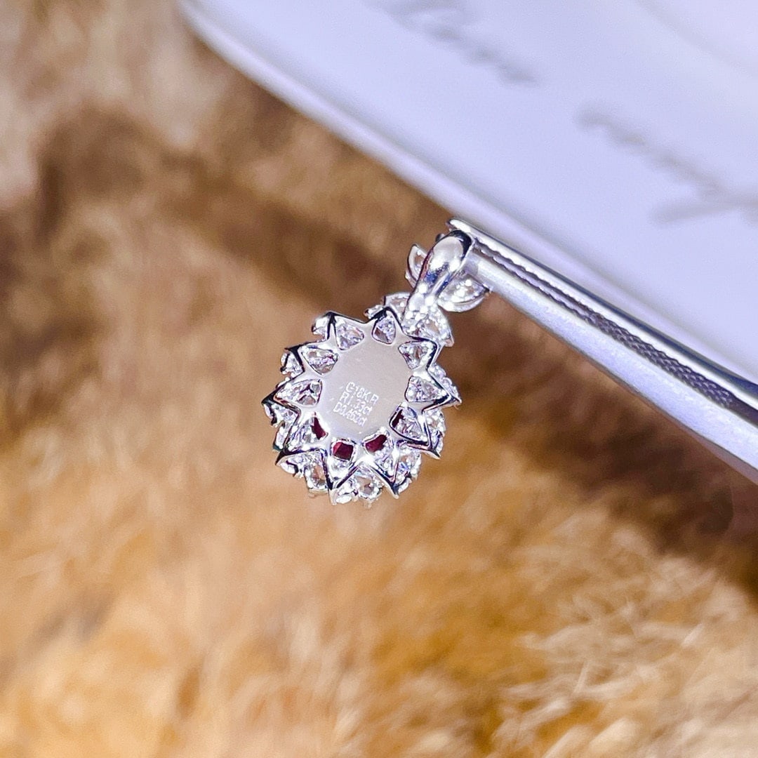 14k Gold 1.79 Ctw Natural Ruby & Diamond Pendant( Without Chain ) - 3