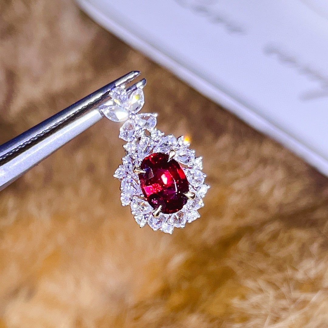 14k Gold 1.79 Ctw Natural Ruby & Diamond Pendant( Without Chain ) - 5