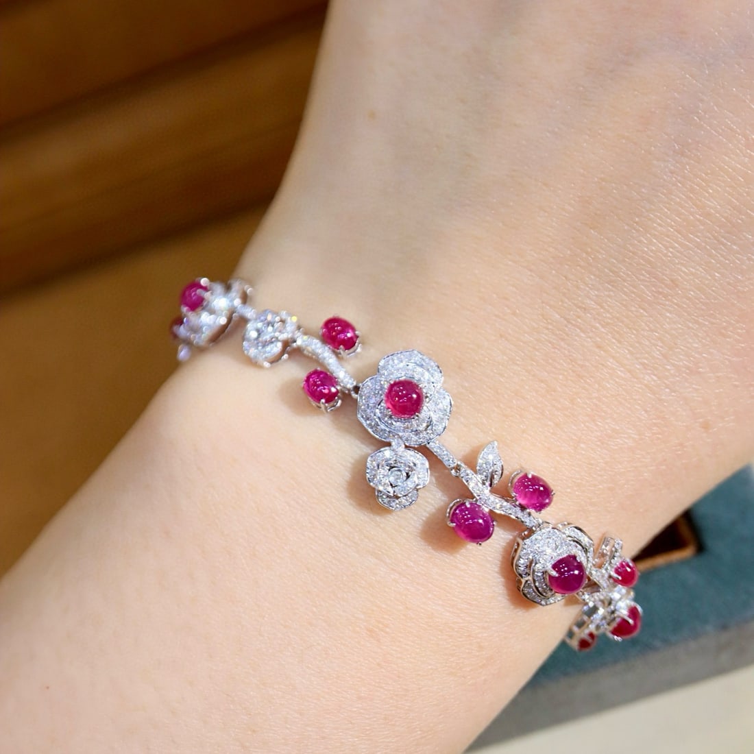 14k Gold 5.98 Ctw Natural Ruby & Diamond Bracelet - 7
