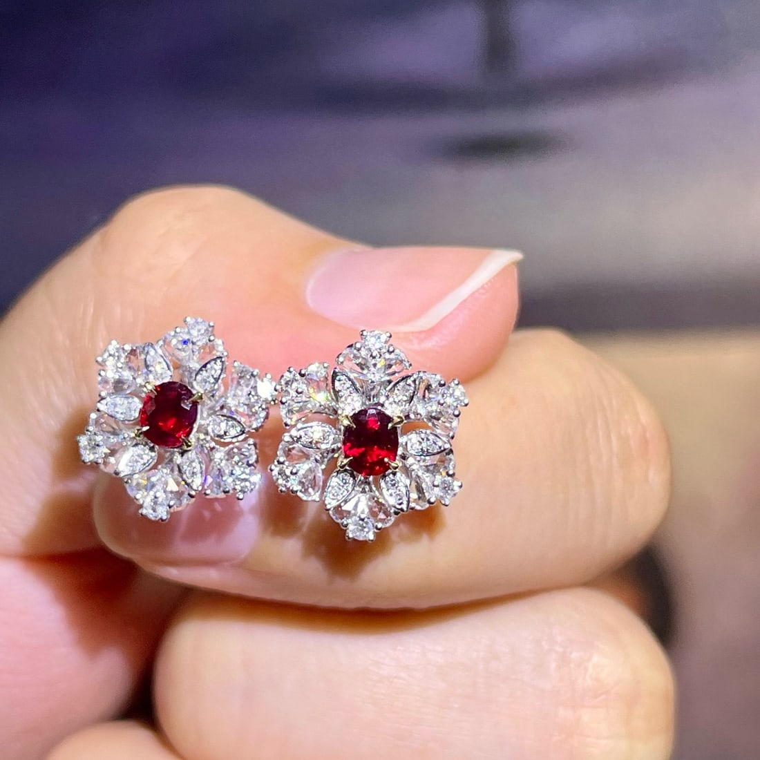 14k Gold 1.26 Ctw Natural Ruby & Diamond Earrings - 2