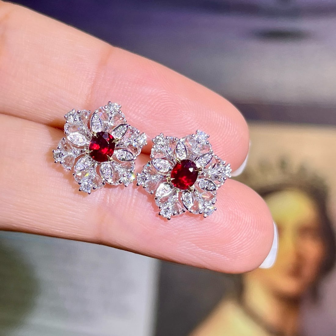 14k Gold 1.26 Ctw Natural Ruby & Diamond Earrings - 5
