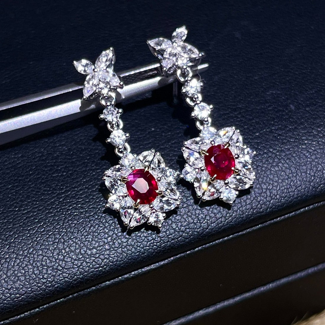 14k Gold 3.98 Ctw Natural Ruby & Sapphire Earrings - 2