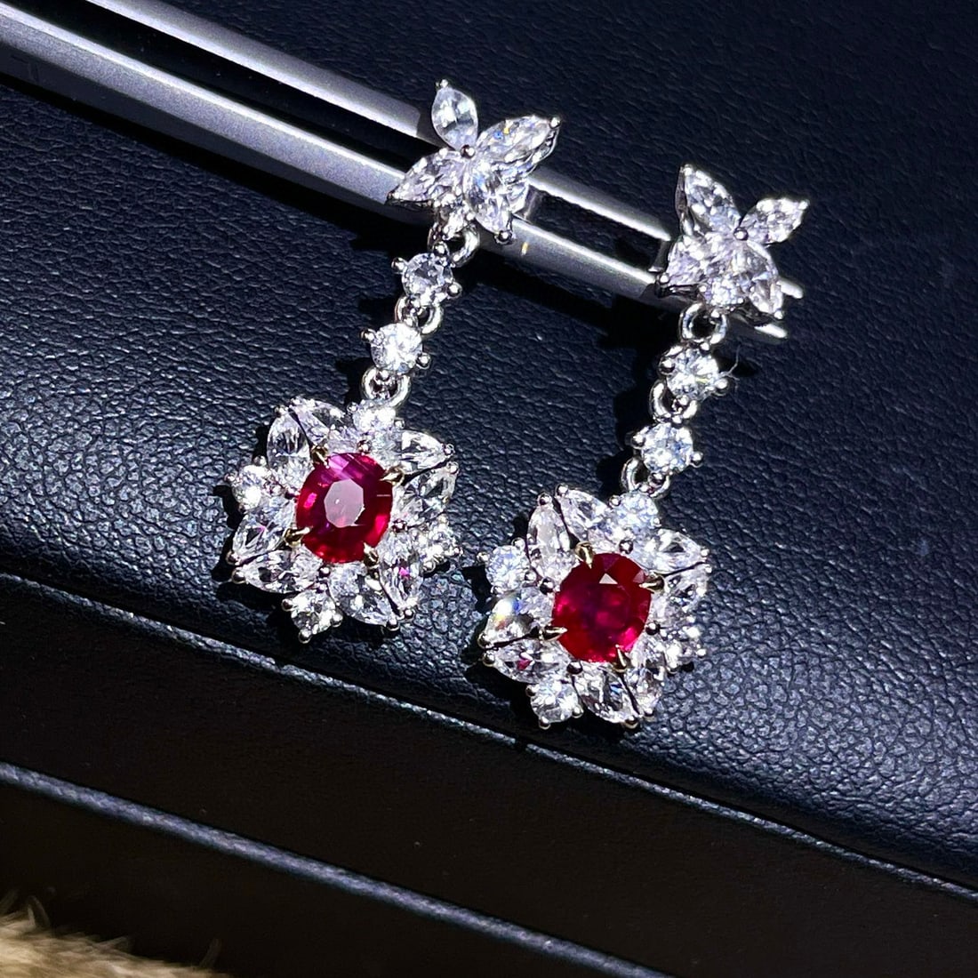 14k Gold 3.98 Ctw Natural Ruby & Sapphire Earrings - 3