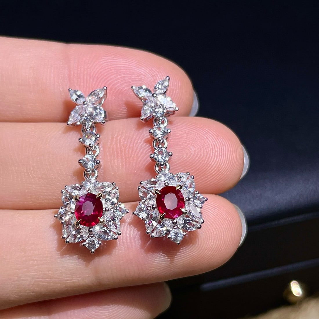14k Gold 3.98 Ctw Natural Ruby & Sapphire Earrings - 4