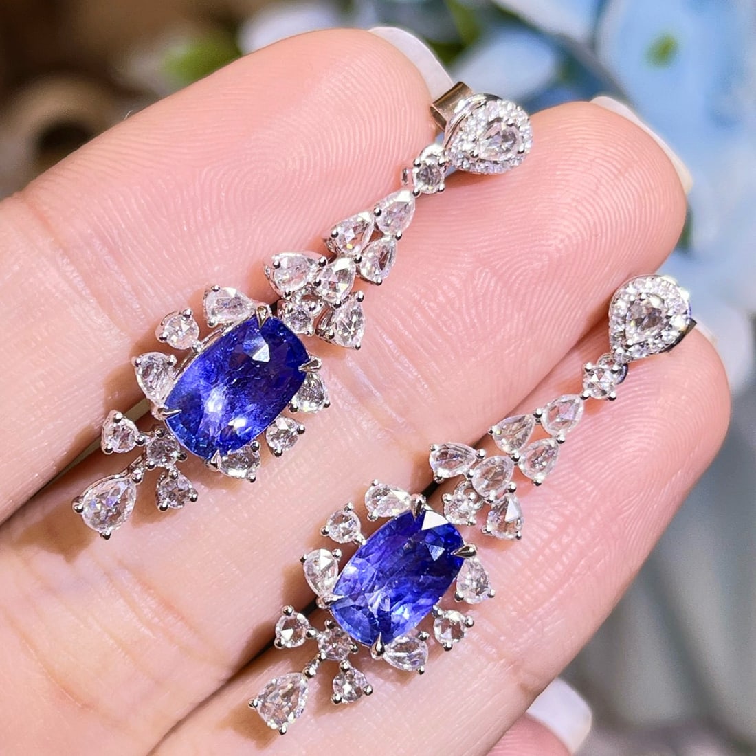 14k Gold 5.07 Ctw Natural Sapphire & Diamond Earrings - 3