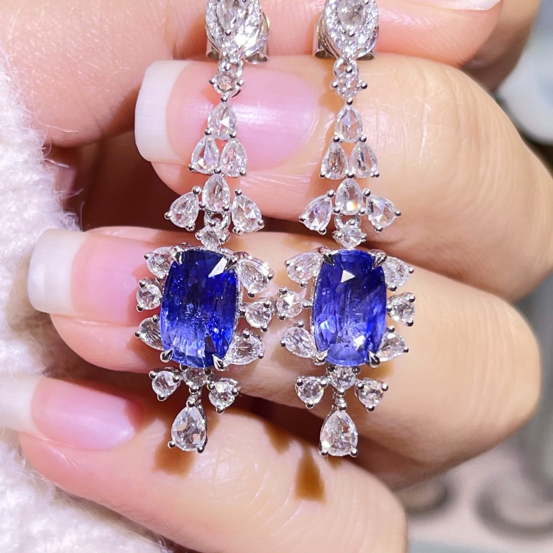 14k Gold 5.07 Ctw Natural Sapphire & Diamond Earrings - 5