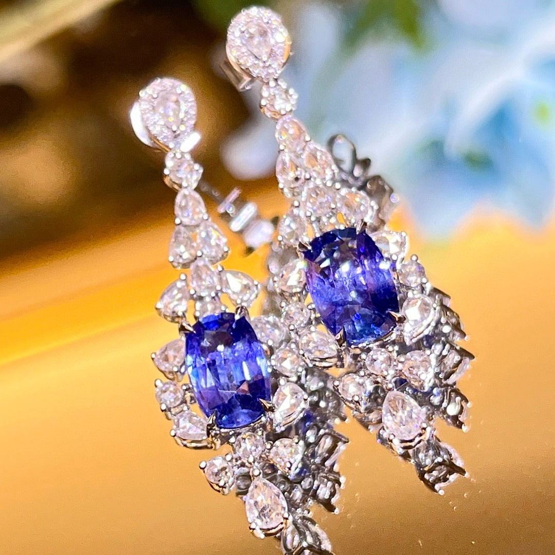 14k Gold 5.07 Ctw Natural Sapphire & Diamond Earrings - 7