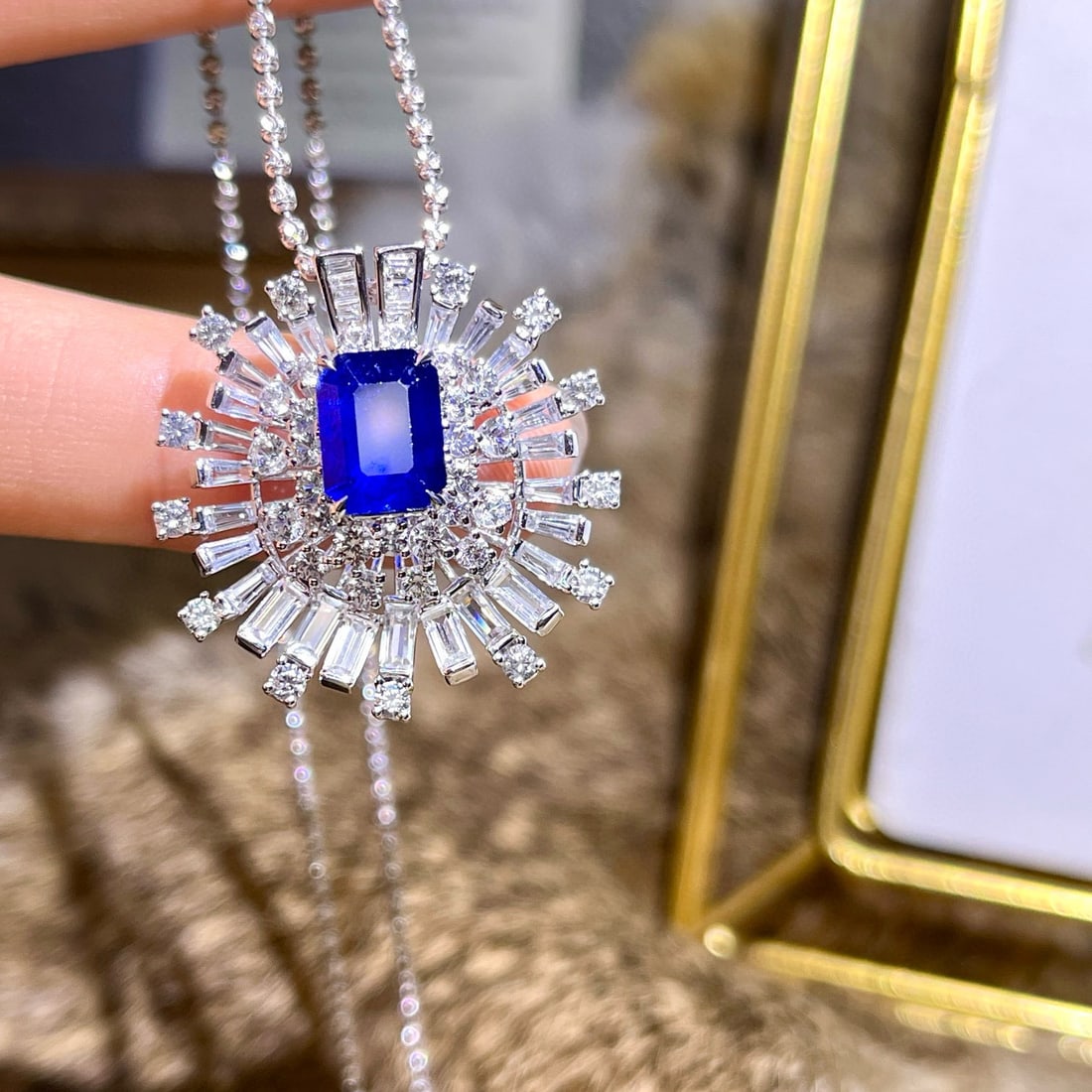 14k Gold 2.67 Ctw Natural Sapphire & Diamond Pendant( Without Chain ) - 2