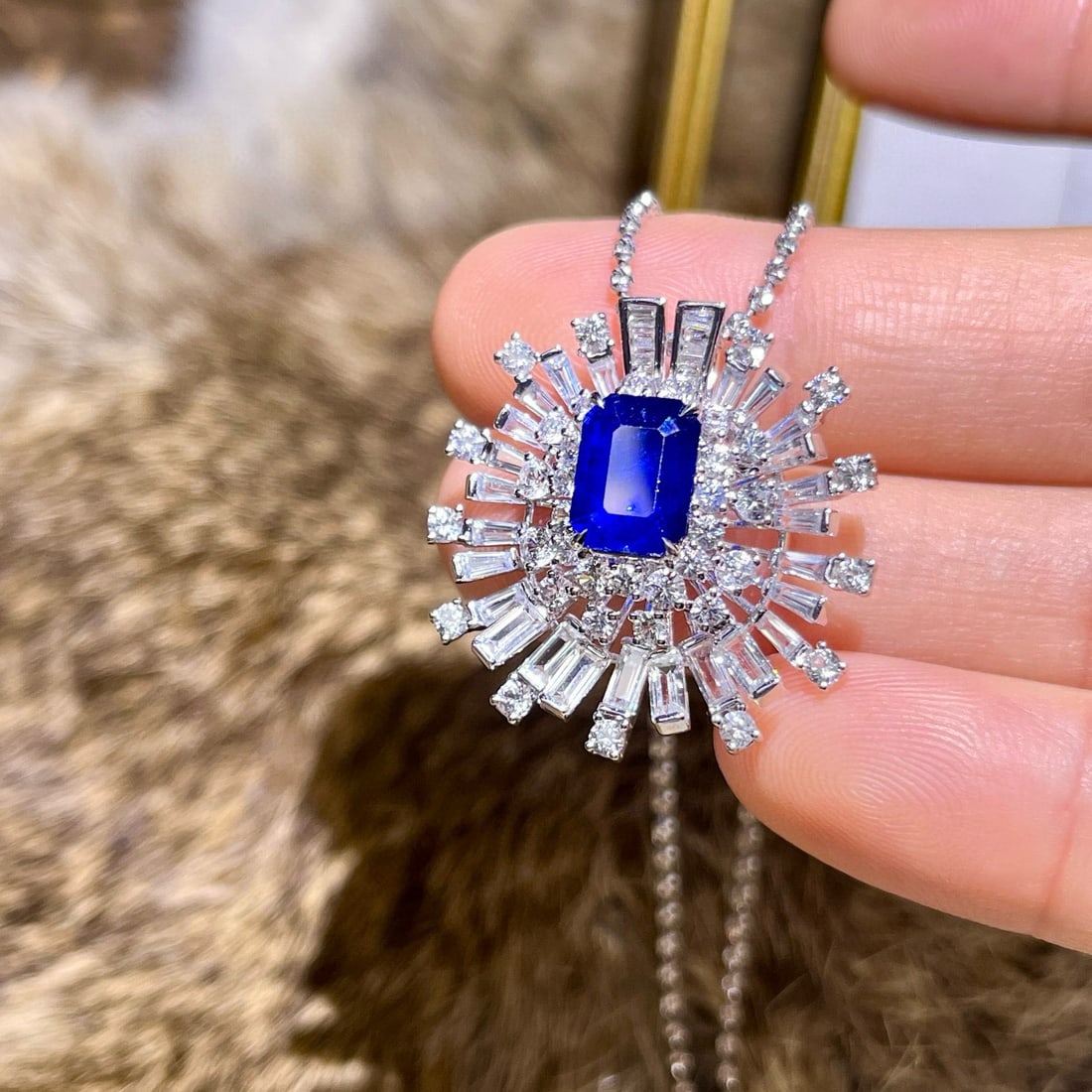 14k Gold 2.67 Ctw Natural Sapphire & Diamond Pendant( Without Chain ) - 3