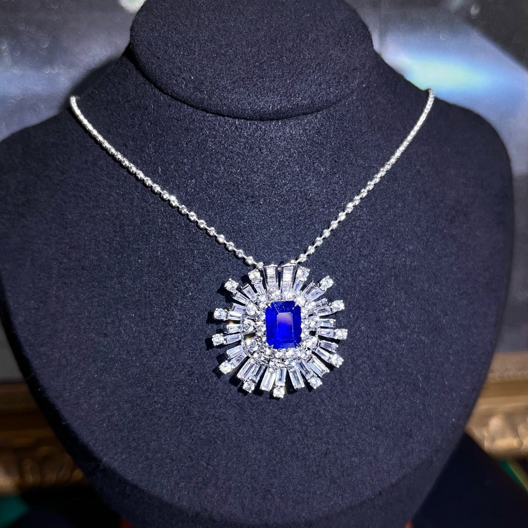 14k Gold 2.67 Ctw Natural Sapphire & Diamond Pendant( Without Chain ) - 5
