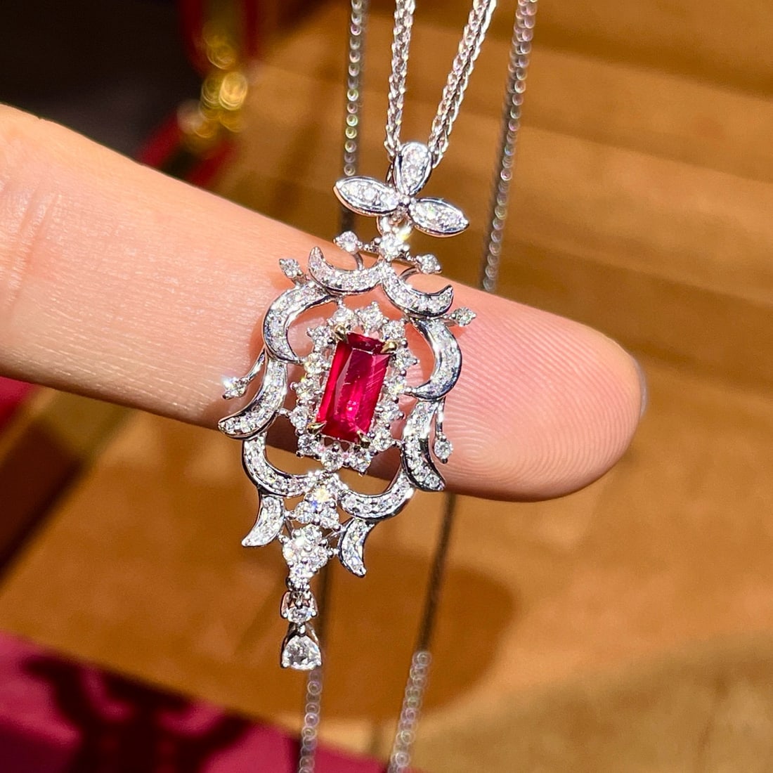 14k Gold 1.04 Ctw Natural Ruby & Diamond Pendant( Without Chain ) - 2