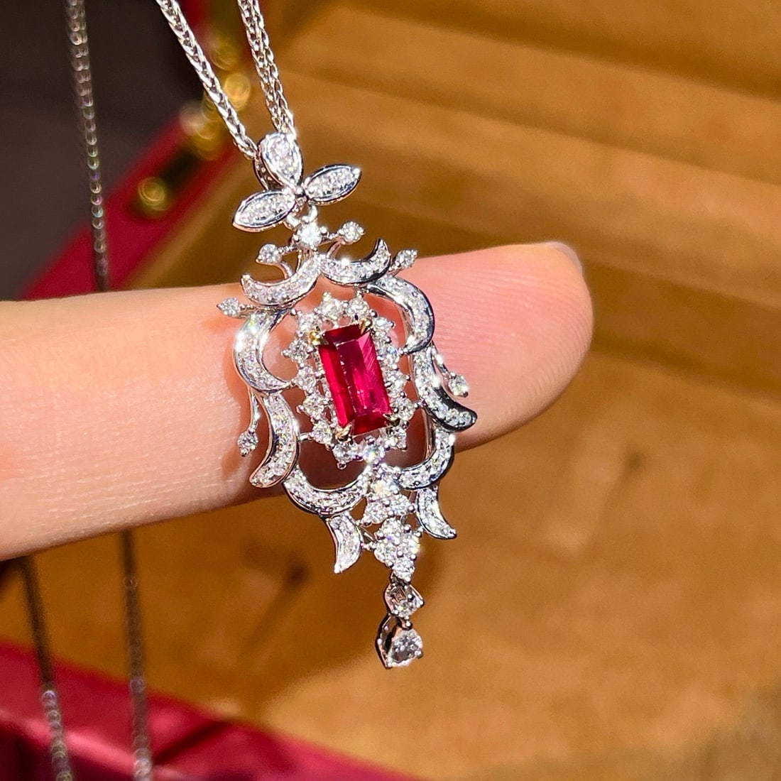 14k Gold 1.04 Ctw Natural Ruby & Diamond Pendant( Without Chain ) - 3