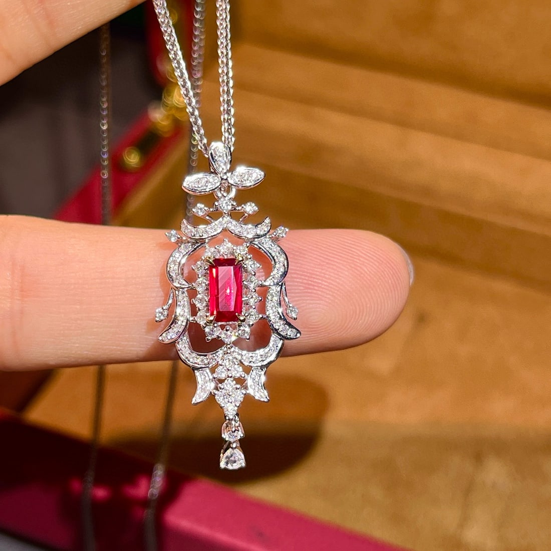 14k Gold 1.04 Ctw Natural Ruby & Diamond Pendant( Without Chain ) - 4