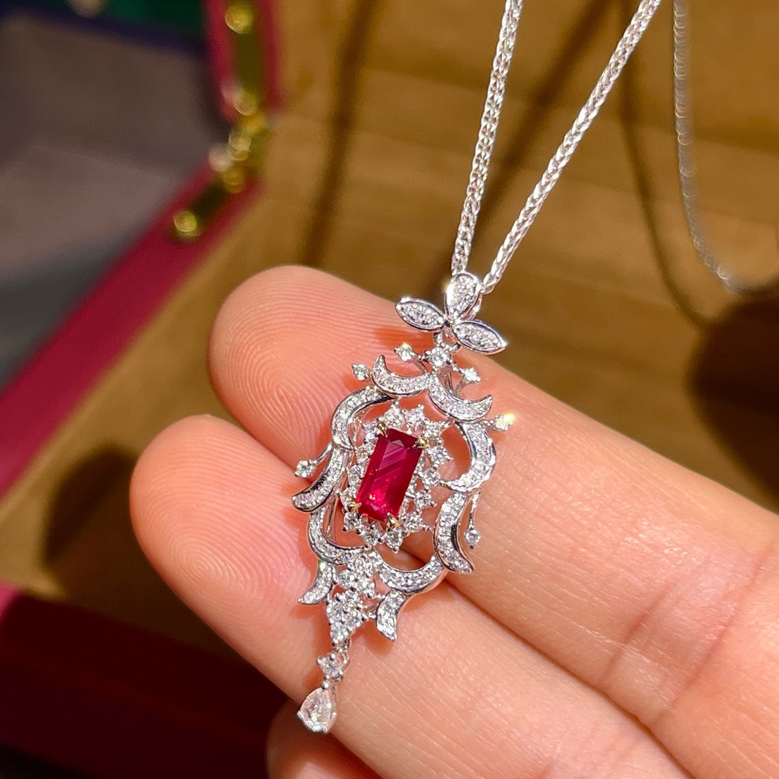 14k Gold 1.04 Ctw Natural Ruby & Diamond Pendant( Without Chain ) - 5