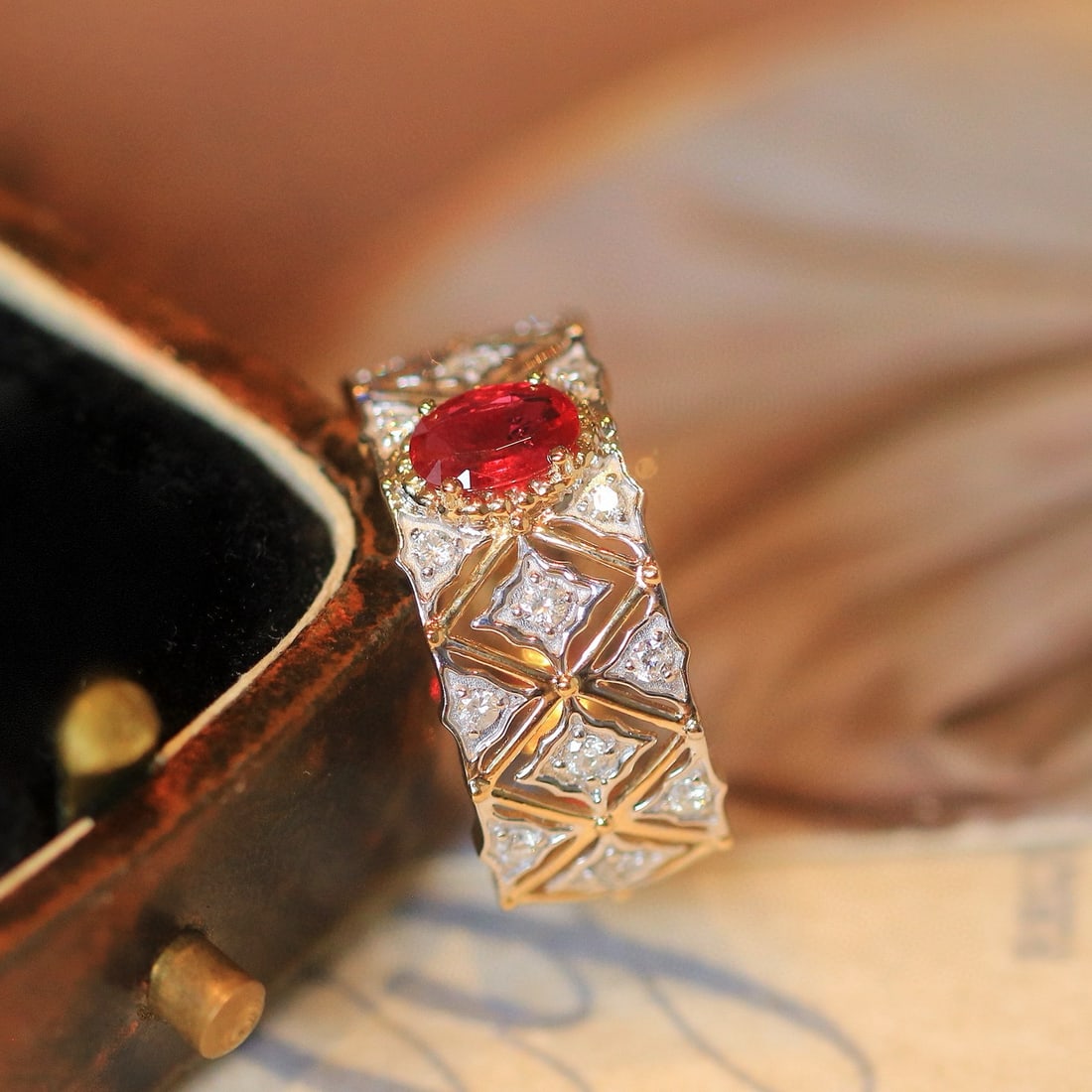 14k Gold 0.82 Ctw Natural Ruby & Diamond Ring - 4