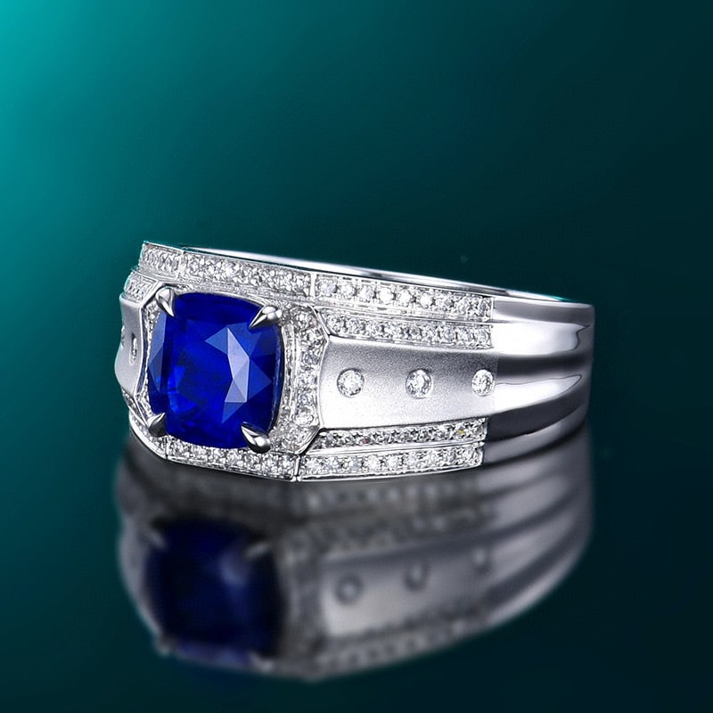 14k Gold 2.13 Ctw Natural Sapphire & Diamond & Men¡¯s Ring - 2