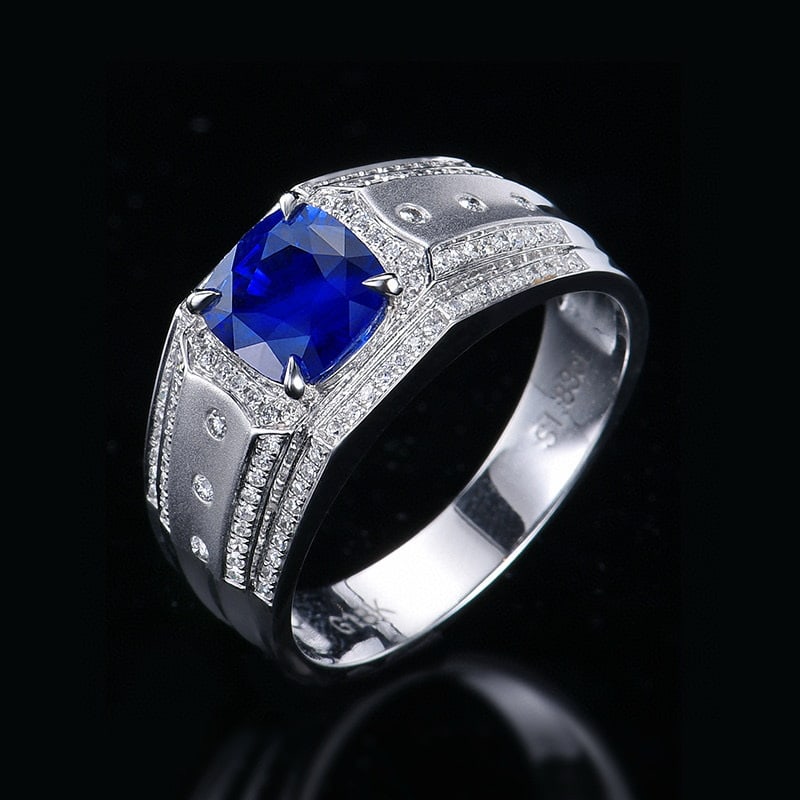 14k Gold 2.13 Ctw Natural Sapphire & Diamond & Men¡¯s Ring - 4