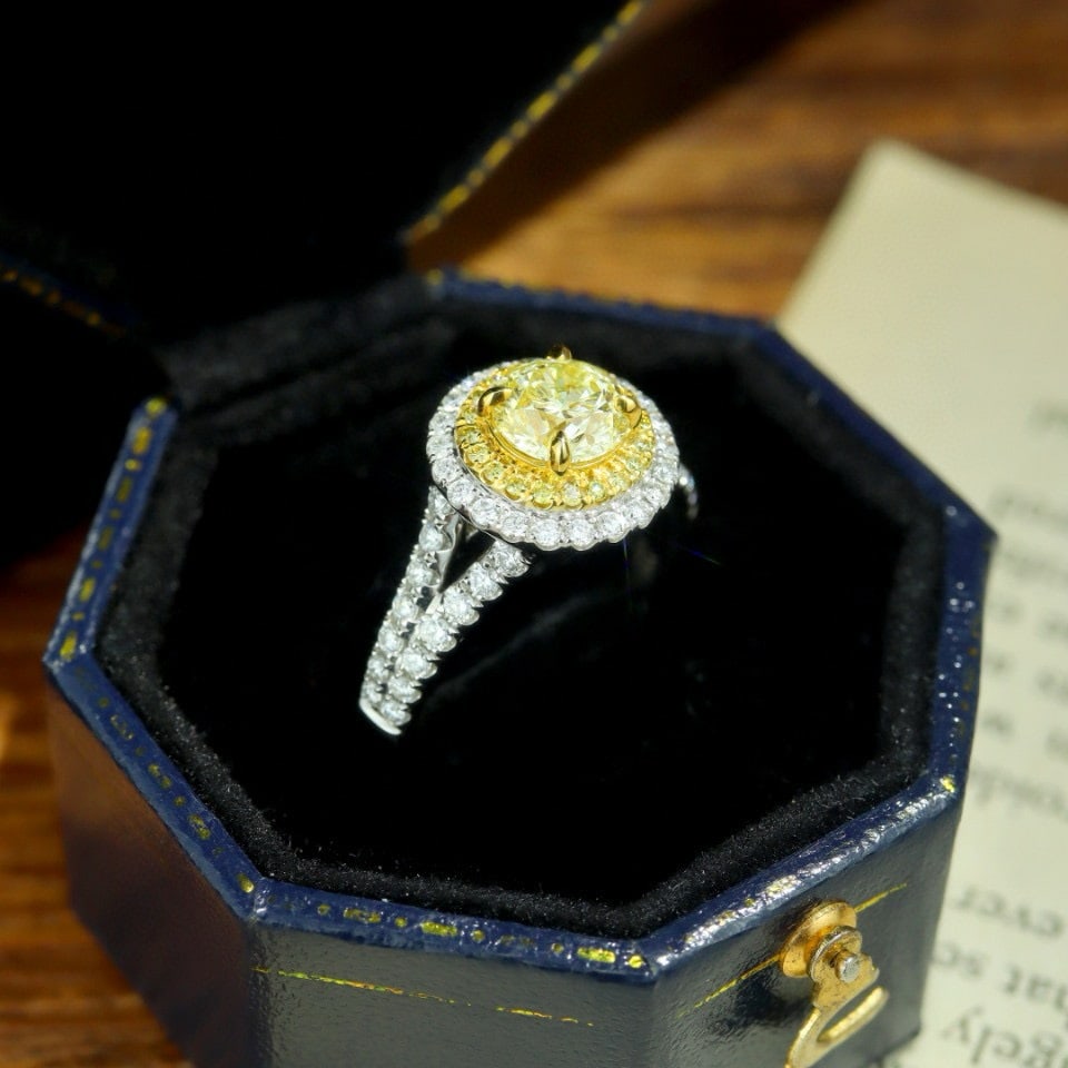 14k Gold 1.57 Ctw Natural Yellow Diamond & Diamond Ring - 4