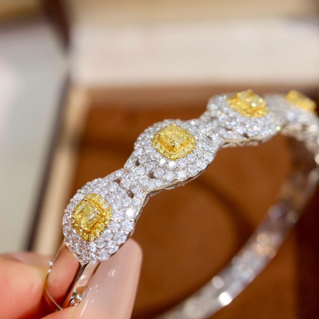 14k Gold 4.71 Ctw Natural Yellow Diamond & Diamond Bangle - 2