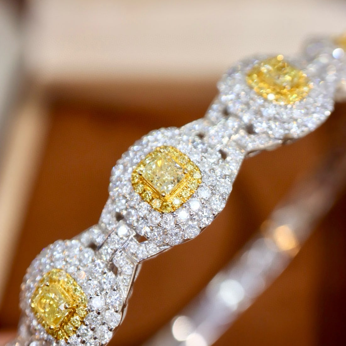 14k Gold 4.71 Ctw Natural Yellow Diamond & Diamond Bangle - 3