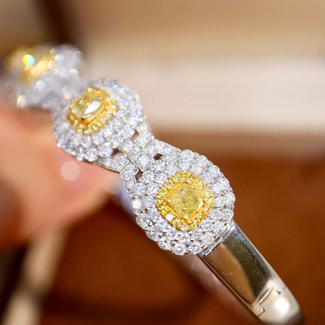 14k Gold 4.71 Ctw Natural Yellow Diamond & Diamond Bangle - 4