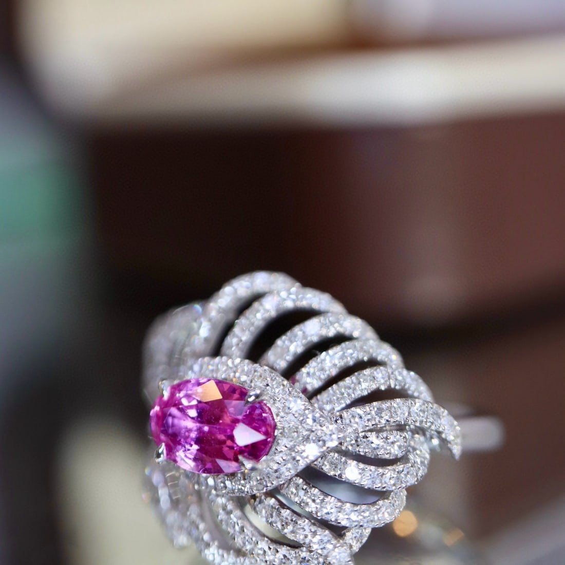 14k Gold 1.21 Ctw Natural Padparadscha Sapphire & Diamond Ring - 3