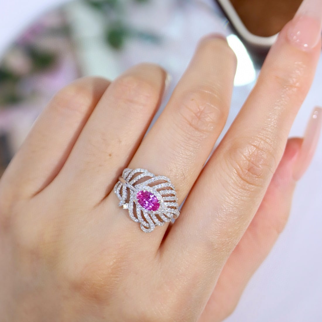 14k Gold 1.21 Ctw Natural Padparadscha Sapphire & Diamond Ring - 4