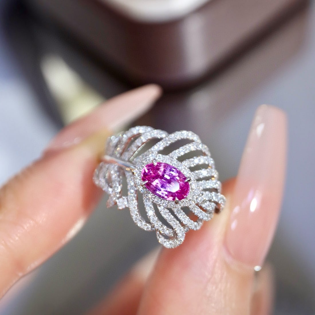 14k Gold 1.21 Ctw Natural Padparadscha Sapphire & Diamond Ring - 5