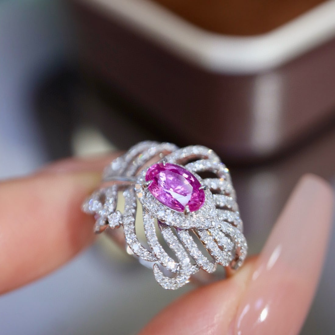 14k Gold 1.21 Ctw Natural Padparadscha Sapphire & Diamond Ring - 6