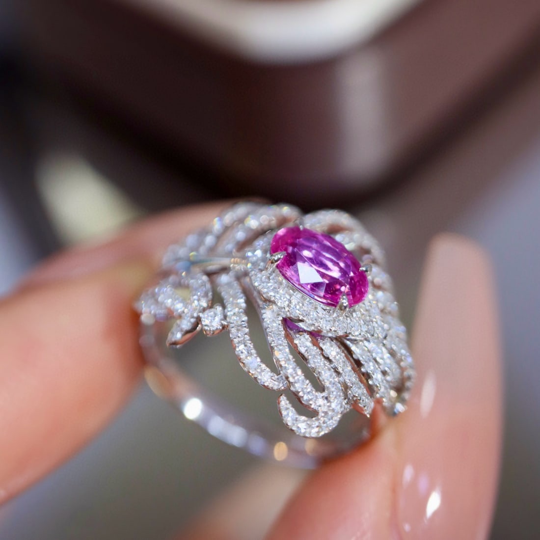 14k Gold 1.21 Ctw Natural Padparadscha Sapphire & Diamond Ring - 7