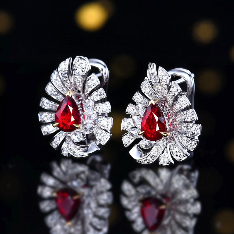 14k Gold 1.54 Ctw Natural Ruby & Diamond Earrings - 2