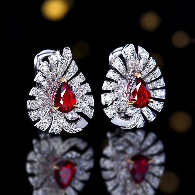 14k Gold 1.54 Ctw Natural Ruby & Diamond Earrings - 3