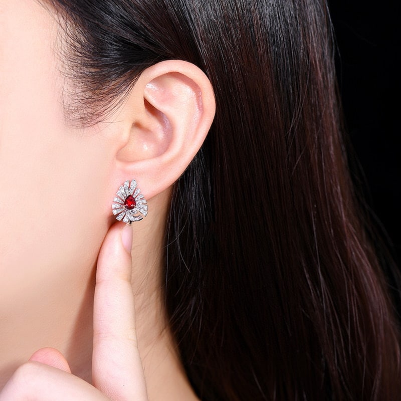 14k Gold 1.54 Ctw Natural Ruby & Diamond Earrings - 5