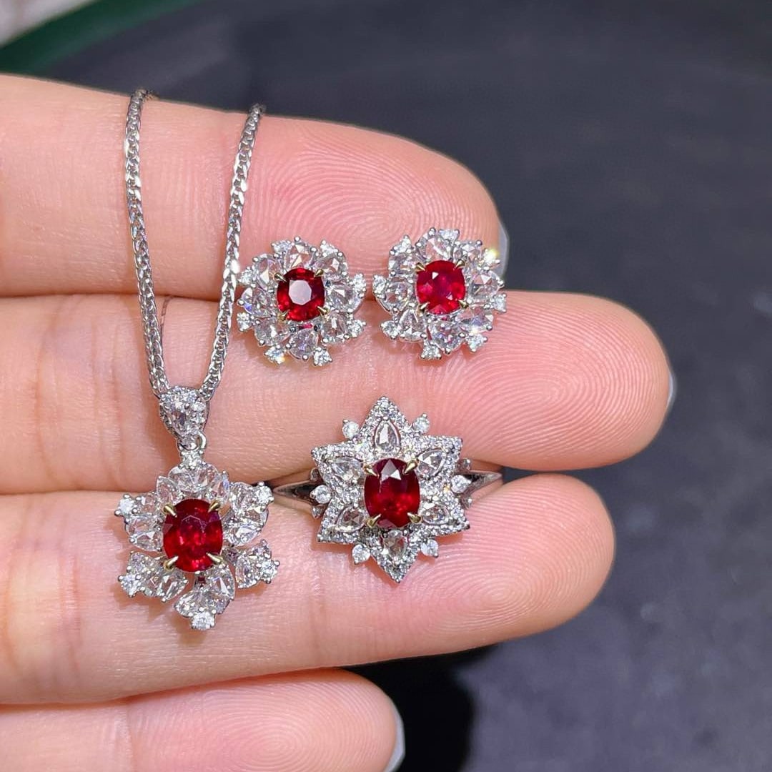14k Gold 1.86 Ct Natural Ruby & Diamond Jewelry Set (1 of 7)